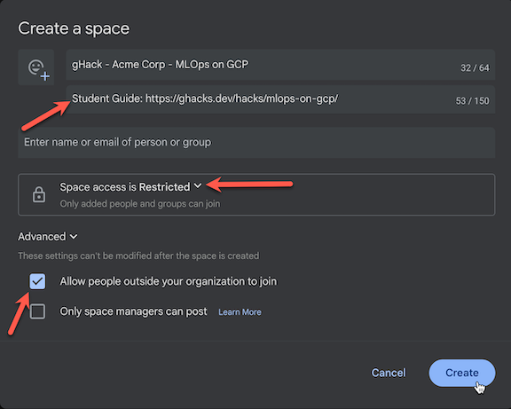Create Google Space